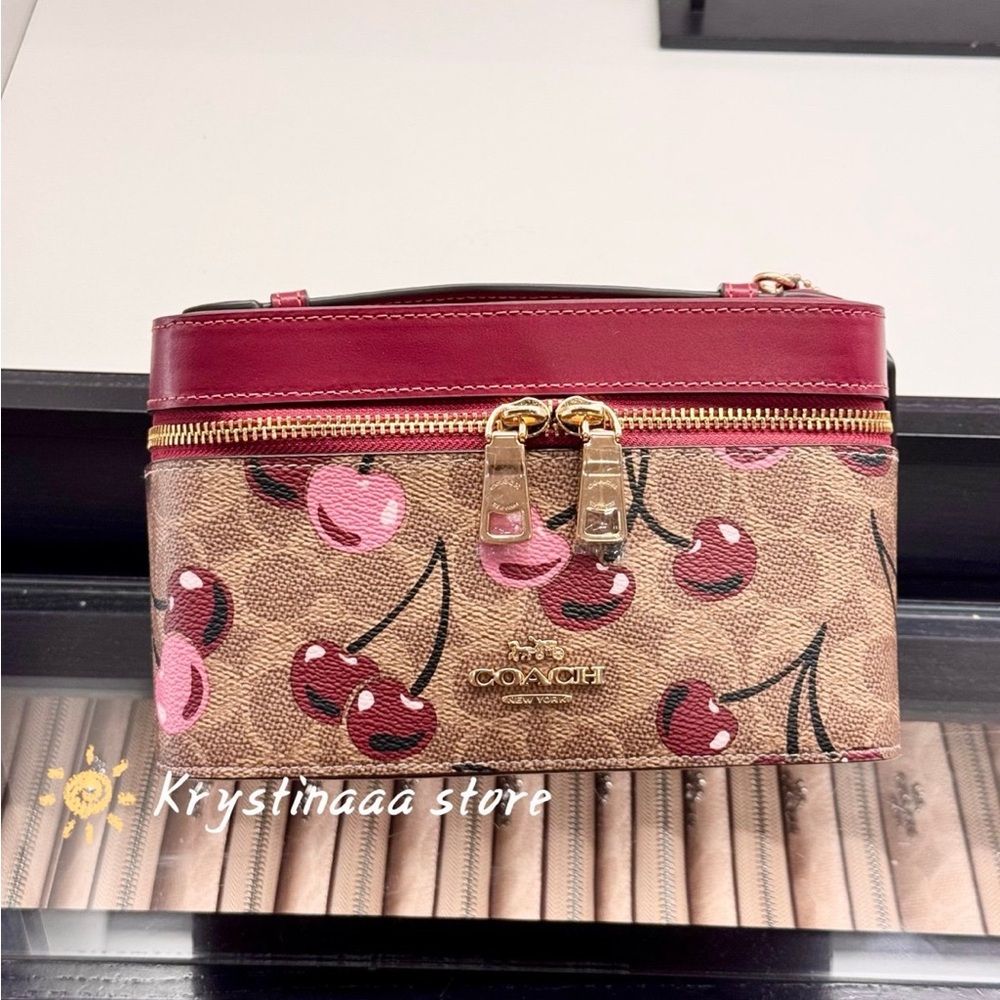 Coach Cosmetic Case In Signature Canvas With Cherry Print CZ025 Tan multi - Picture 4 of 10